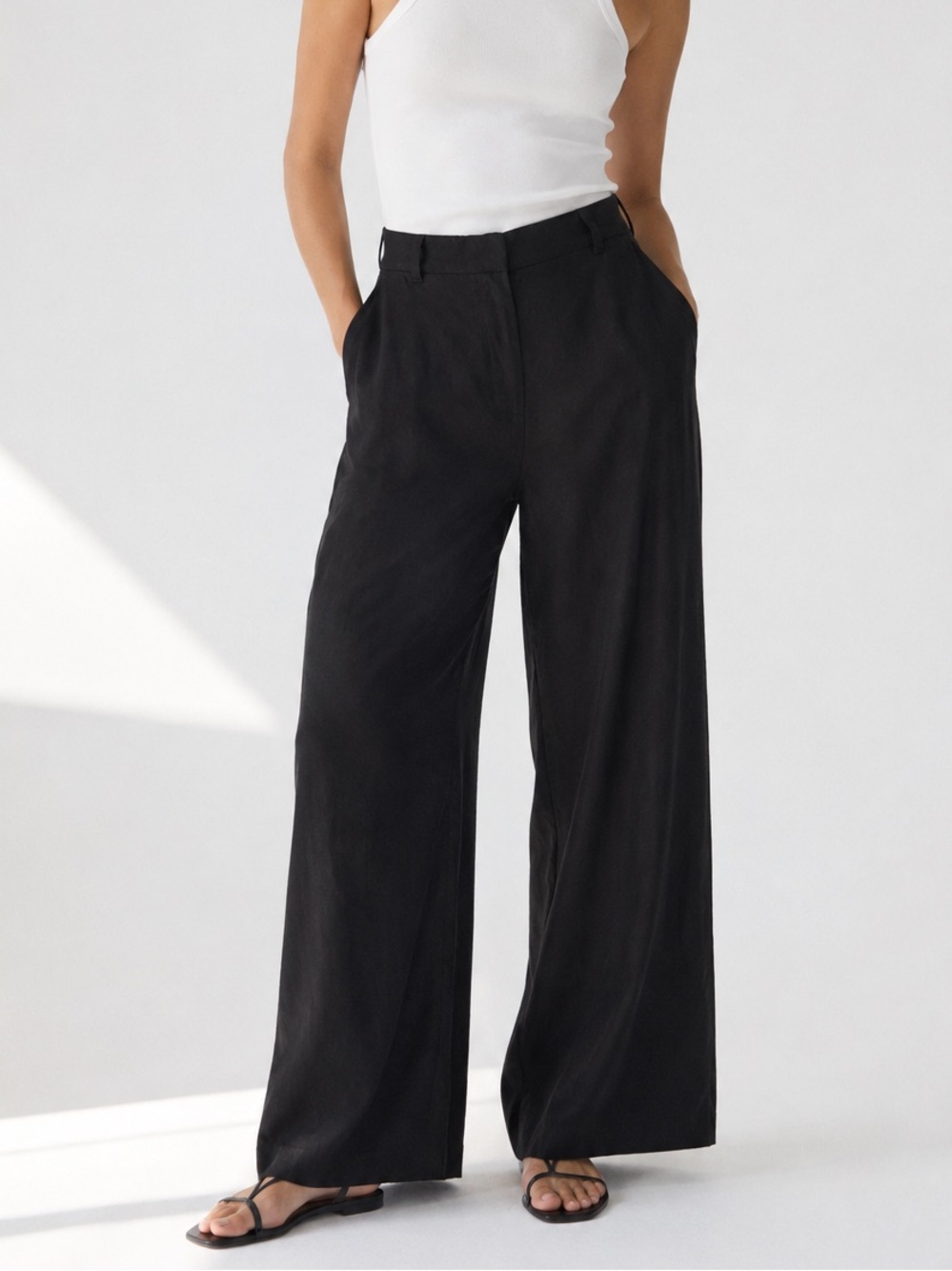NWT Max Studio London Black Linen Wide Leg Trouser High Rise XL - Picture 1 of 8
